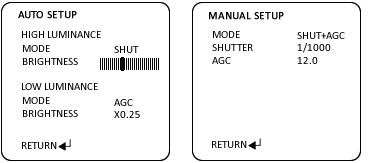 Shutter/AGC Selection Options for The IPS-553HD