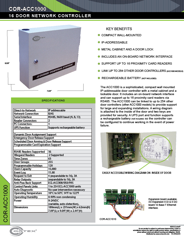12 Multi-Door Network Control Panel specifications for the COR-ACC1000