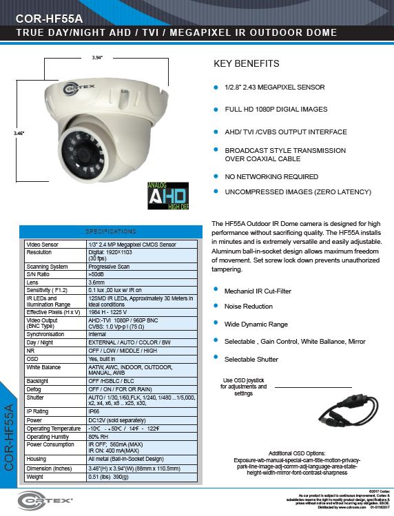 HF55A Outdoor IR Turret Dome camera is designed for high performance without sacrificing quality. 