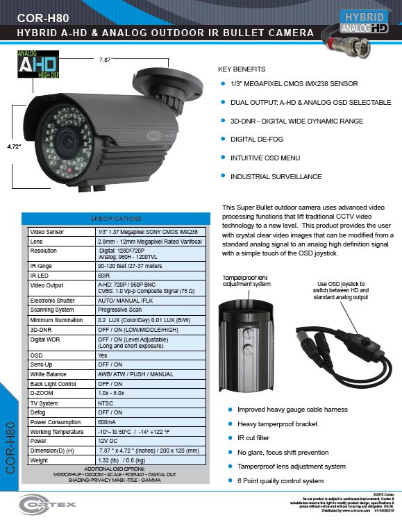 The HF80 Super Bullet outdoor camera uses advanced video processing functions that lift traditional CCTV video technology to a new level
