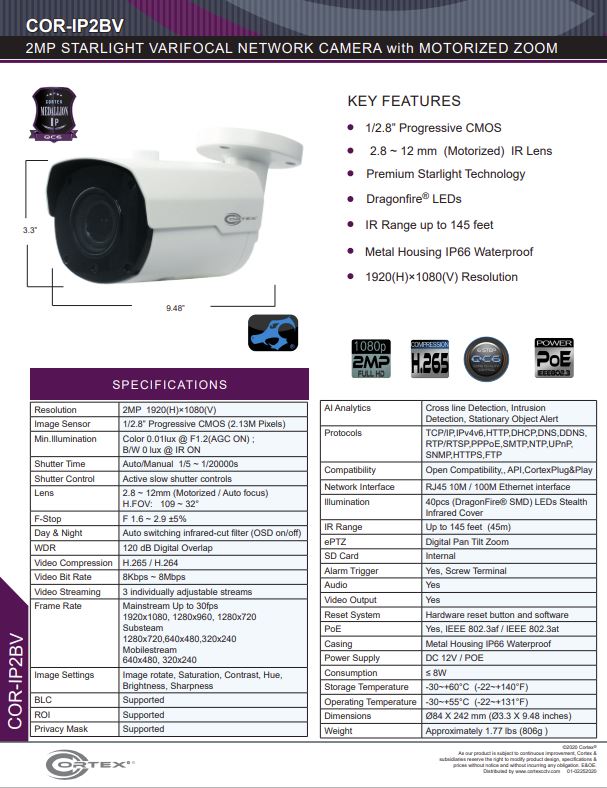 Medallion network camera, 2MP Medallion network camera with 1920(H)×1080(V) resolution, this Medallion IP Bullet Security Camera has 2.8 -12mm Motorized Zoom and Auto Focus
