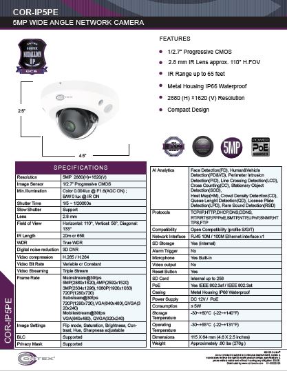 Medallion 5MP (4K) Outdoor Network Camera with fixed wide angle lens. 