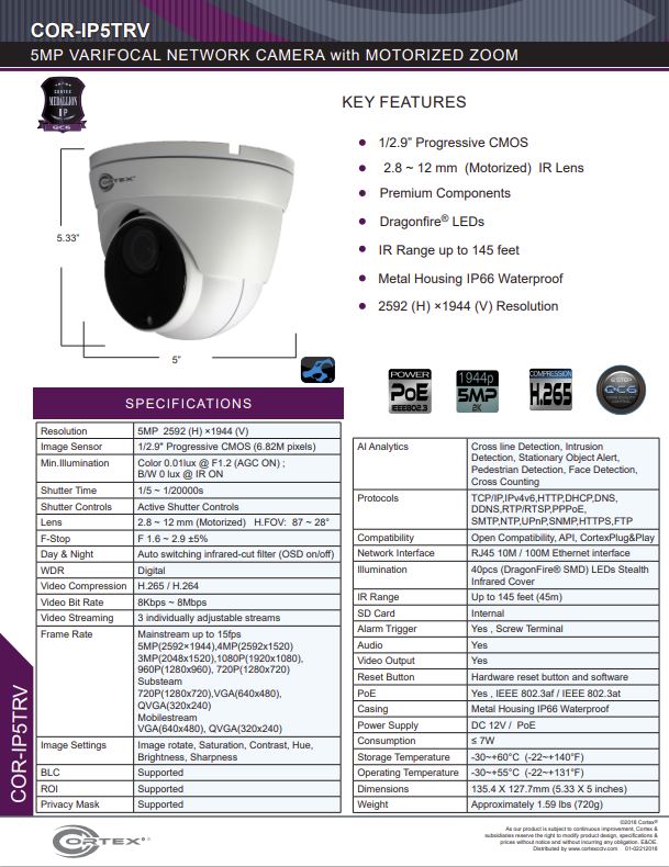 Medallion network camera, Medallion 5MP Network Turret Camera with IR and 2.8mm wide angle lens