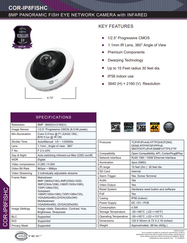 Medallion network camera,5MP IP indoor Fish Eye Network Camera with 360° panoramic view and PoE