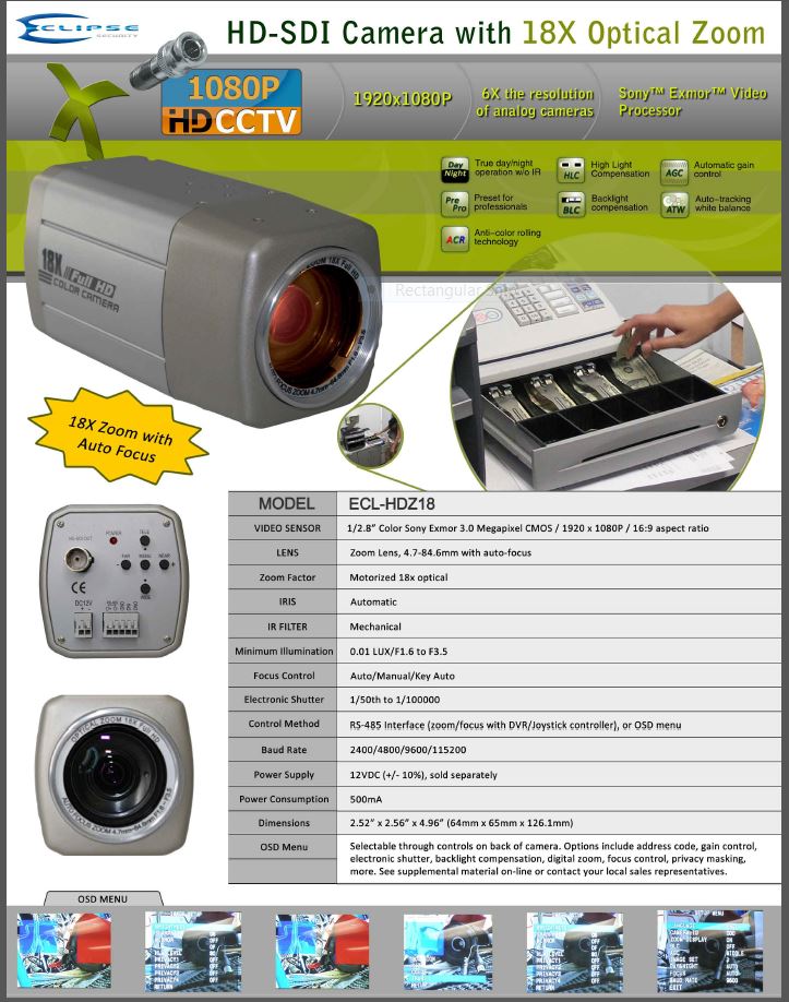  The COR-HDZ18 1080P Cortex® 18x Zoom High Definition SDI Full Size Security Camera