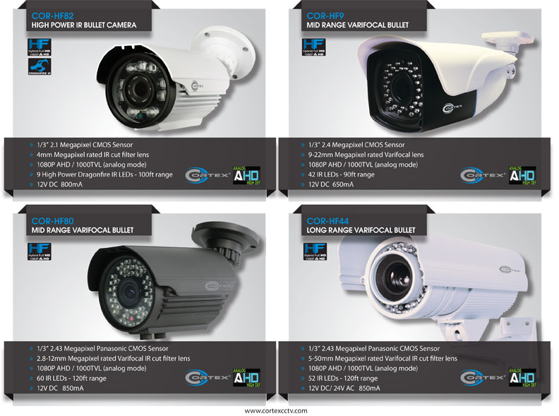 Cortex® AHD (Analog High Definition) security bullet cameras