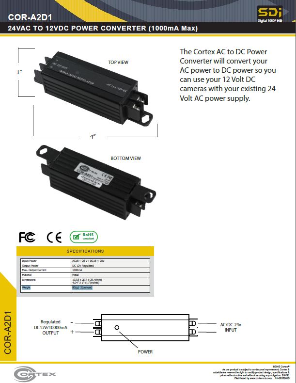 A2D1 from Cortex® specifications for access control product COR-A2D1