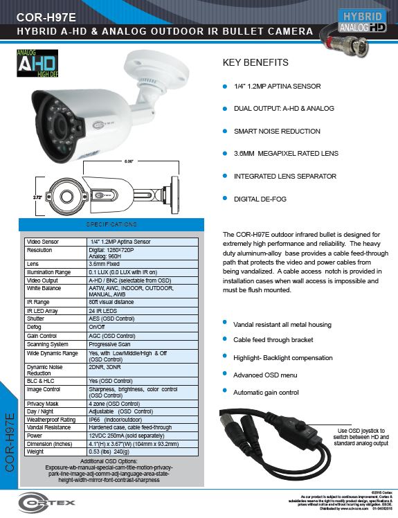 HF97E outdoor infrared bullet is designed for extremely high performance and reliability. 