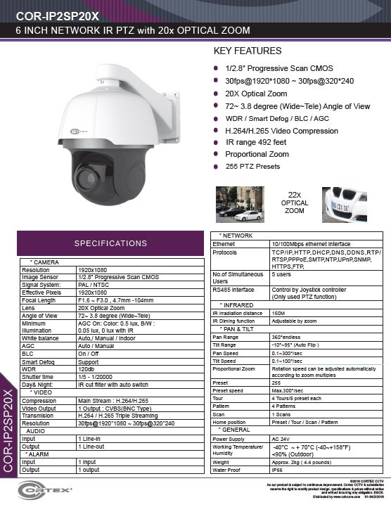 2MP Medallion network ptz camera with 2MP IP 20X Optical Zoom