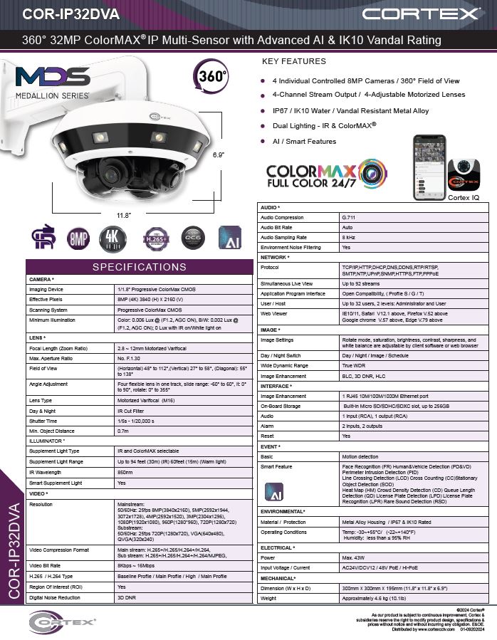  Medallion 8MP Cortex IP Outdoor IR Turret Network Camera with 2.8-12mm Motorized Zoom Lens auto focus