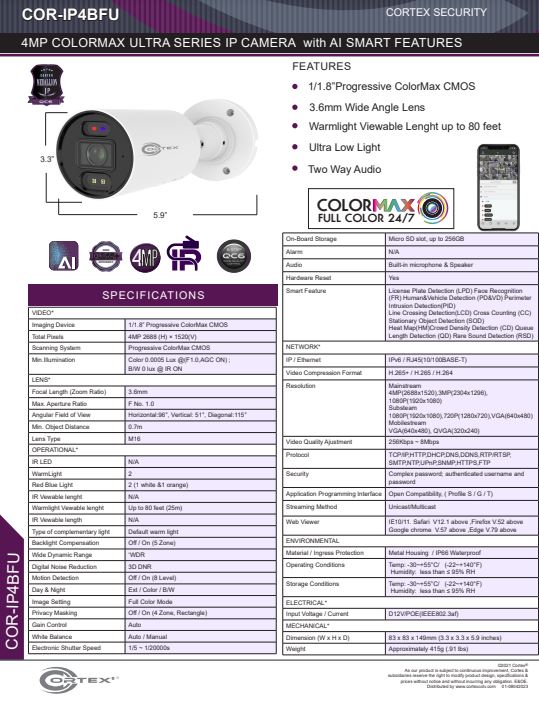 Medallion network camera,4MP Medallion network camera with 2688 (H) × 1520(V) resolution, this Medallion IP Bullet Security Camera has with a 3.6mm wide angle fixed lens 