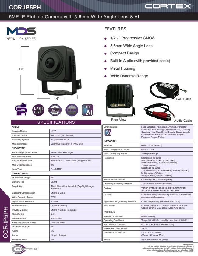 Medallion 5MP (4K) Outdoor Network Board Camera with fixed wide angle lens.
