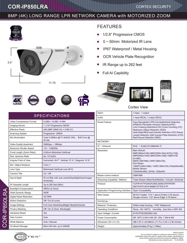 Medallion 8MP (4K) Outdoor Network Camera with .5 ~ 50mm (Motorized) lens. 