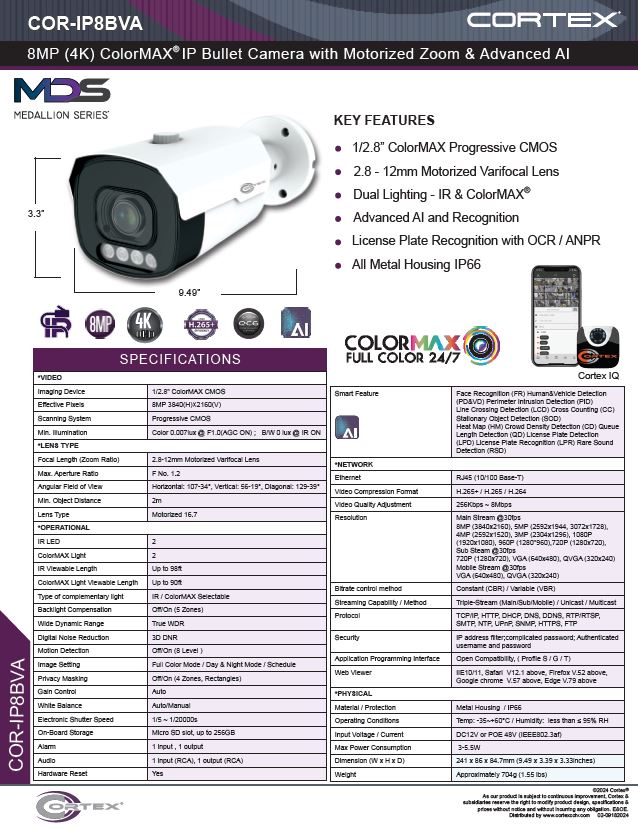 Medallion 8MP (4K) Outdoor Network Camera with 2.8-12mm (Motorized) lens