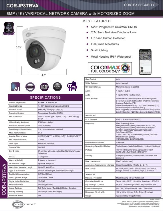 Medallion network camera, Medallion 8MP Network Turret Camera with IR and 2.8mm wide angle lens