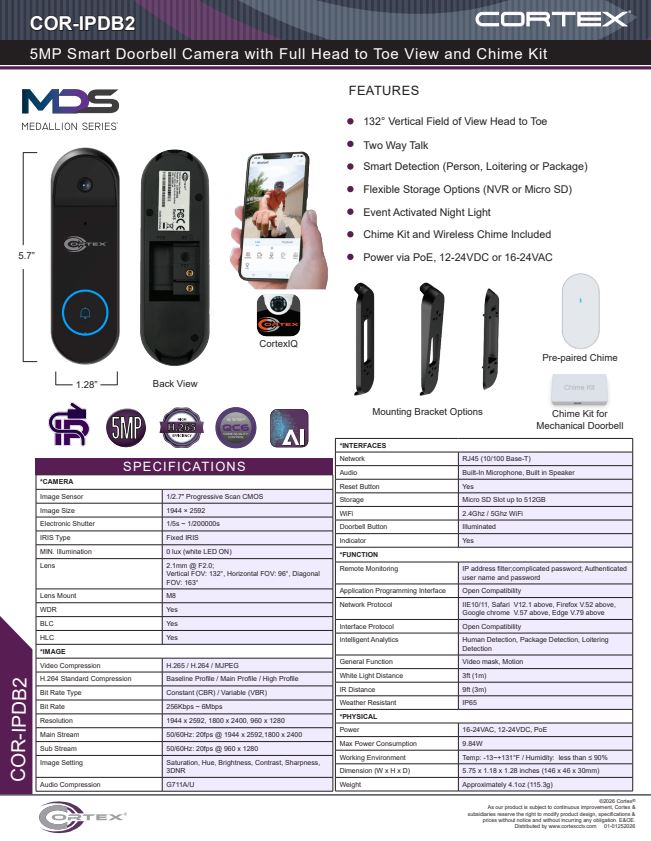 5MP Smart Doorbell Camera with Full Head to Toe View and Chime Kit