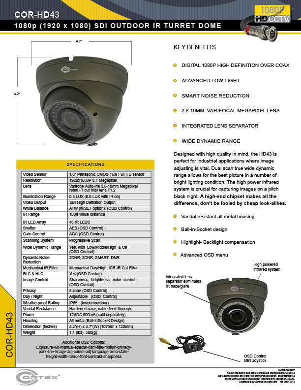HD43 image pickup at the front end of this camera uses a 1/3 Panasonic CMOS 16:9 Full HD 