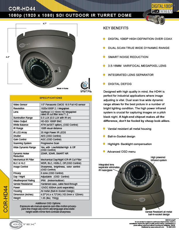 HD44 image pickup at the front end of this camera uses a 1/3 Panasonic® CMOS 16:9 Full HD 
