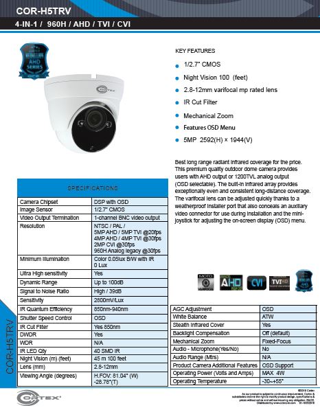 AHD , TVI, CVI camera, 5MP 2592(H)×1944(V).